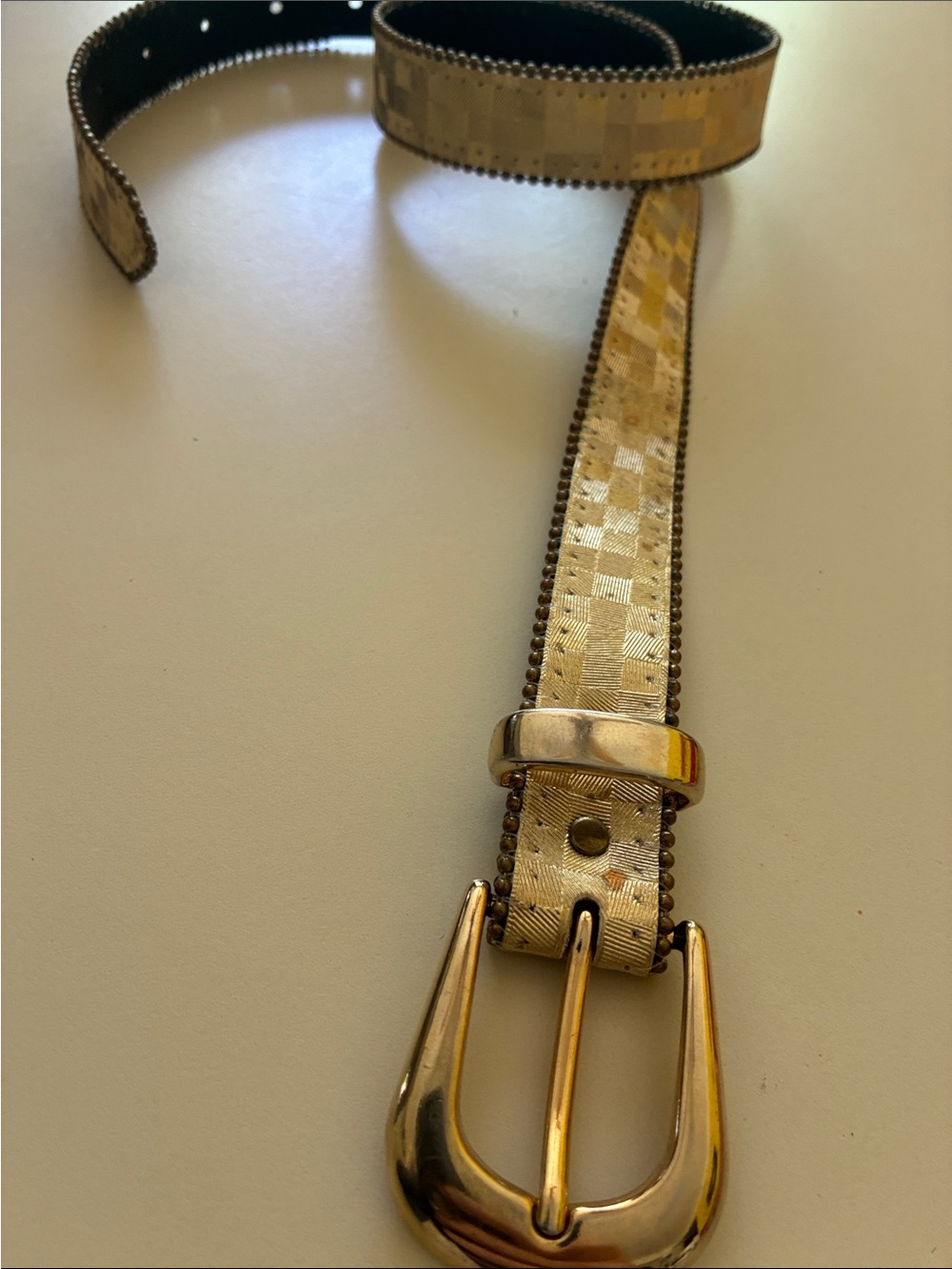 Vintage Gold Women's Belt with Decorative Check Detail Elite Fresno California